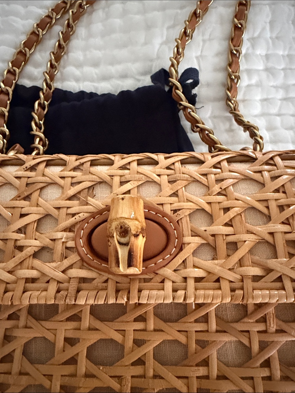 NWOT McLaughlin caned handbag with bamboo and leather accents. Current season - Picture 3 of 8